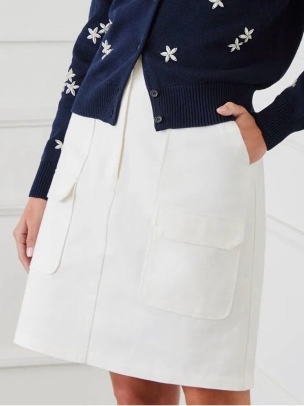 NWT $138 Karen Kane Ivory Citrus Splash Cargo Skirt Size 4